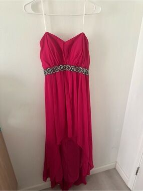 Fiesta Fashion Strapless Fuchsia High-Low Gown with Beaded Waist